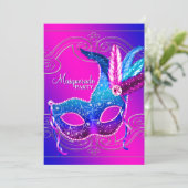 Hot Pink Purple Masquerade Party Invitation (Standing Front)