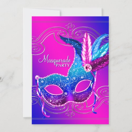 Hot Pink Purple Masquerade Party Invitation