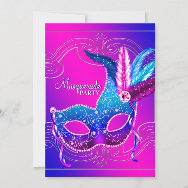 Hot Pink Purple Masquerade Party Invitation (Front)