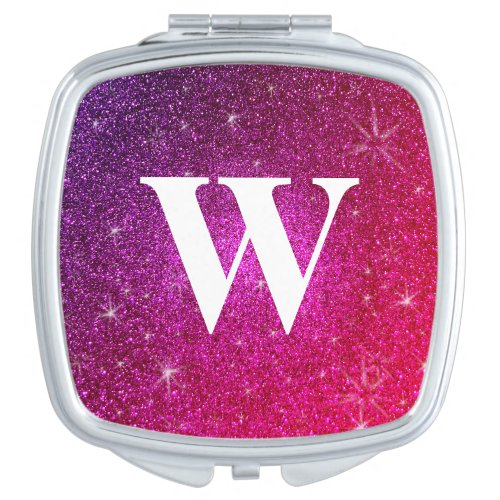 Hot Pink Purple Mermaid Glitter Wedding Monogram Compact Mirror
