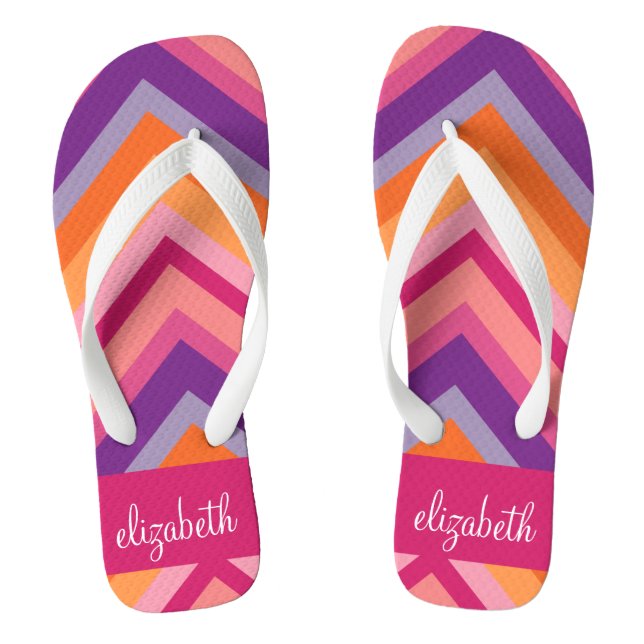 Hot Pink Purple Orange Chevron Pattern Flip Flops (Footbed)