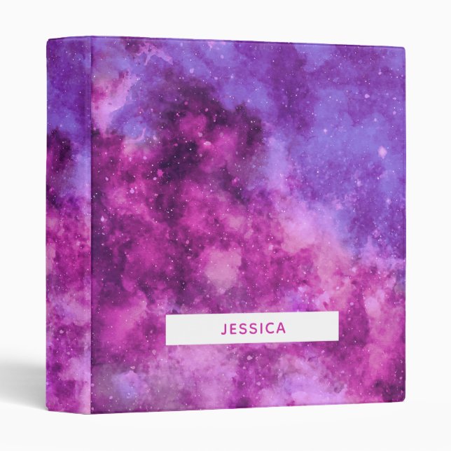 Hot Pink Purple Space Stars Galaxy Custom Name 3 Ring Binder (Front/Spine)