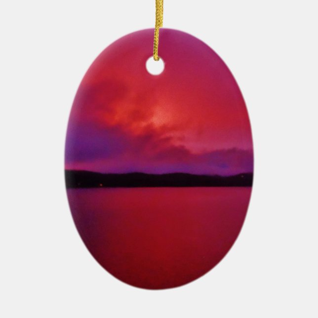Hot Pink Purple sunset on Lake Arrowhead Ceramic Ornament (Front)