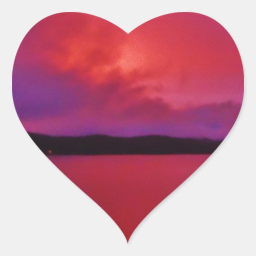 Hot Pink Purple sunset on Lake Arrowhead Heart Sticker