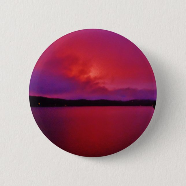 Hot Pink Purple sunset on Lake Arrowhead Pinback Button (Front)