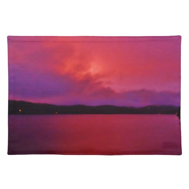 Hot Pink Purple sunset on Lake Arrowhead Placemat (Front)