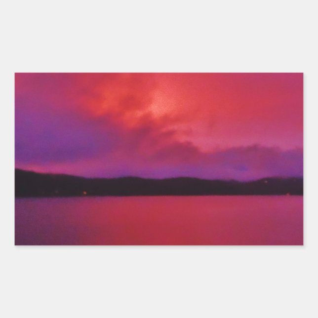 Hot Pink Purple sunset on Lake Arrowhead Rectangular Sticker (Front)
