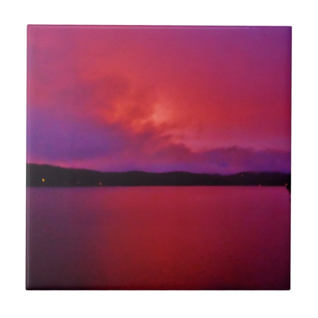 Hot Pink Purple sunset on Lake Arrowhead Tile (Front)