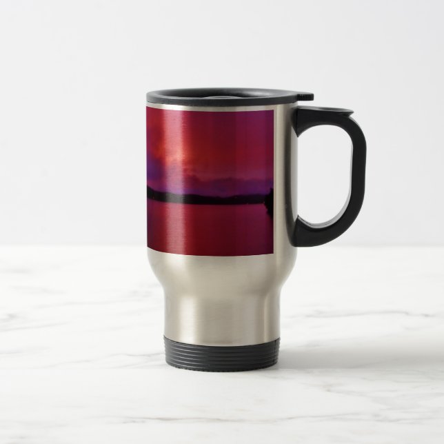 Hot Pink Purple sunset on Lake Arrowhead Travel Mug (Right)
