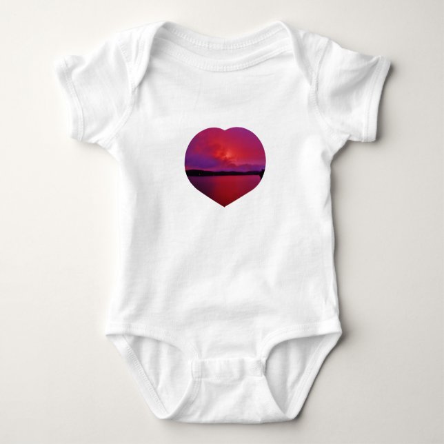 Hot Pink Purple sunset Photo Heart Lake Arrowhead Baby Bodysuit (Front)