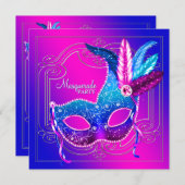 Hot Pink Purple Teal Masquerade Party Invitation (Front/Back)