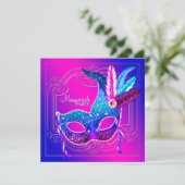 Hot Pink Purple Teal Masquerade Party Invitation (Standing Front)
