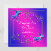 Hot Pink Purple Teal Masquerade Party Invitation (Back)