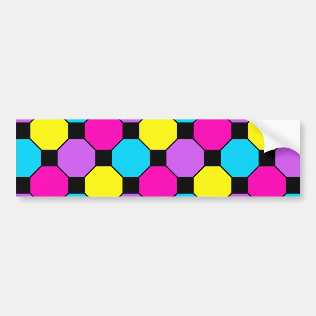 Hot Pink Purple Teal Yellow Black Squares Hexagons Bumper Sticker (Front)