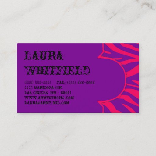 Customizable Hot Pink Purple Zebra Print Animal Business Card