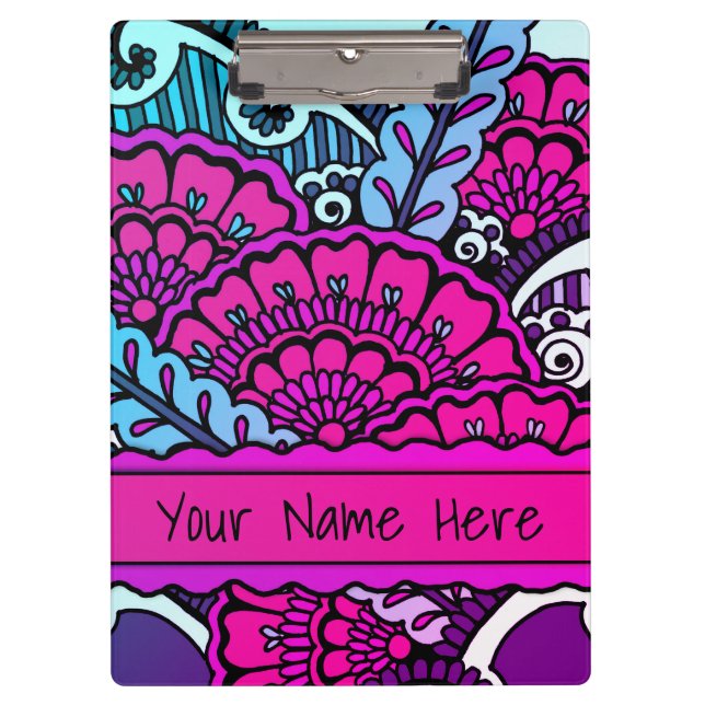 Hot Pink Purple Zen Mandala Art Classroom Name Clipboard (Front)