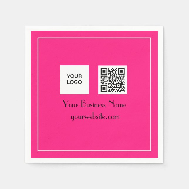Hot Pink QR Code Business Logo Minimalist Napkins (Front)