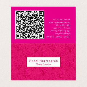 Hot Pink QR Code Folded Business Card Floral