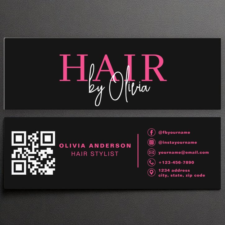 Hot Pink QR Code Hair Stylist Modern Typography Mini Business Card