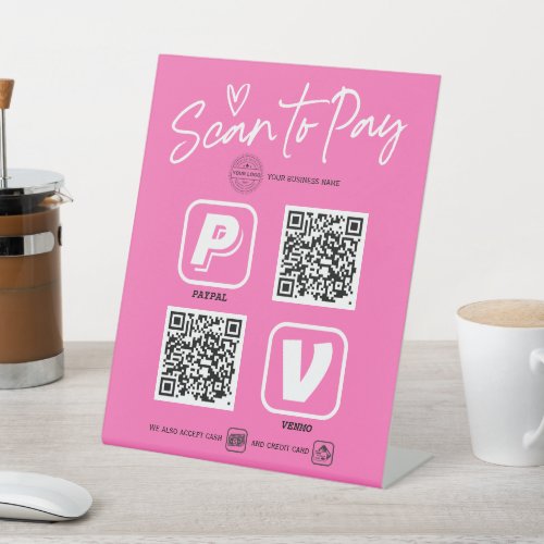 Hot pink QR code scan to pay Modern script Trendy  Pedestal Sign