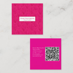 Hot Pink QR Code Square Business Card Floral