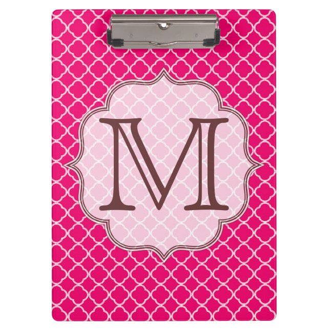 Hot Pink Quarterfoil Latti Monogram Clip Board (Front)