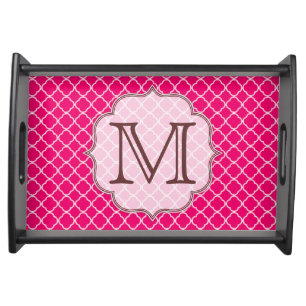 Hot Pink Quarterfoil Latti Monogram Serving Tray