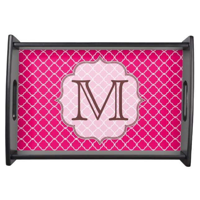 Hot Pink Quarterfoil Latti Monogram Serving Tray (Front)