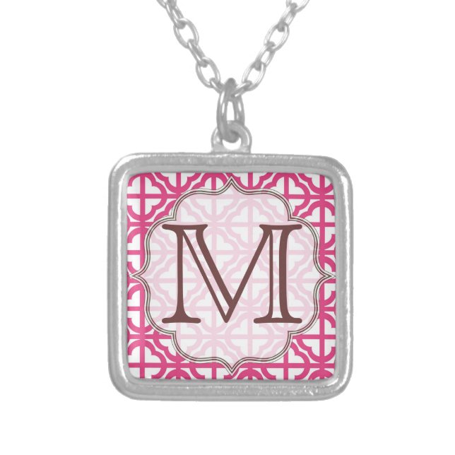 Hot Pink Quarterfoil Monogram Initial Necklace (Front)