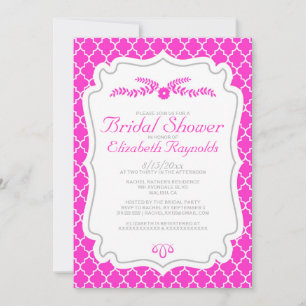 Hot Pink Quatrefoil Bridal Shower Invitations