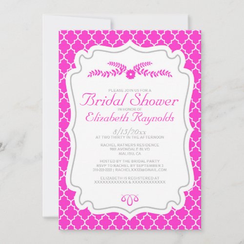 Hot Pink Quatrefoil Bridal Shower Invitations