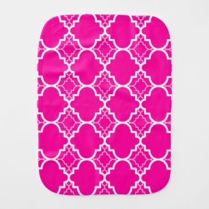 Hot Pink Quatrefoil Geometric Pattern Baby Burp Cloth