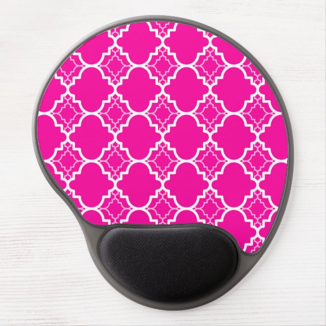 Hot Pink Quatrefoil Geometric Pattern Gel Mouse Pad (Front)