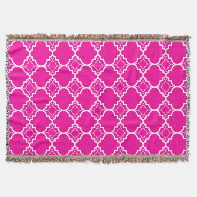 Hot Pink Quatrefoil Geometric Pattern Throw Blanket (Front)