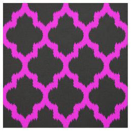 Hot Pink Quatrefoil Ikat Custom Black Background 2 Fabric
