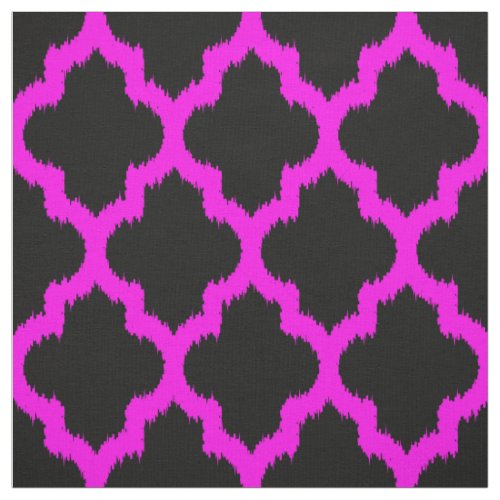 Hot Pink Quatrefoil Ikat Custom Black Background 2 Fabric