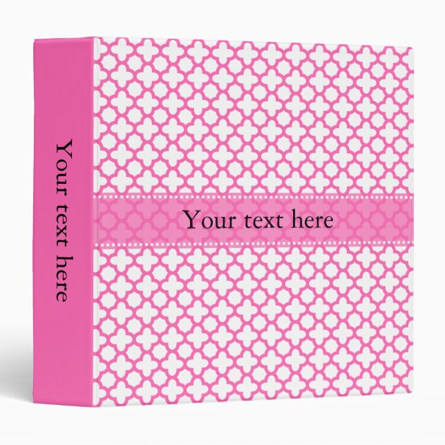 Hot Pink Quatrefoil Pattern 3 Ring Binder (Front/Spine)