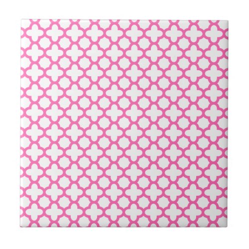 Hot Pink Quatrefoil Pattern Ceramic Tile