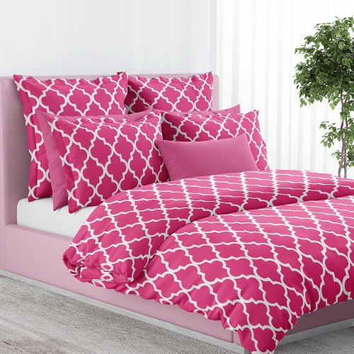 Hot Pink Quatrefoil Pattern Duvet Cover