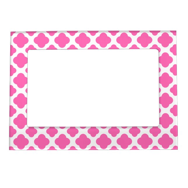 Hot Pink Quatrefoil Pattern Magnetic Frame (Front)
