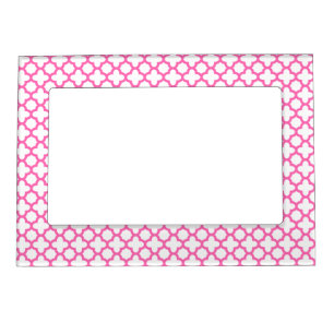 Hot Pink Quatrefoil Pattern Magnetic Frame