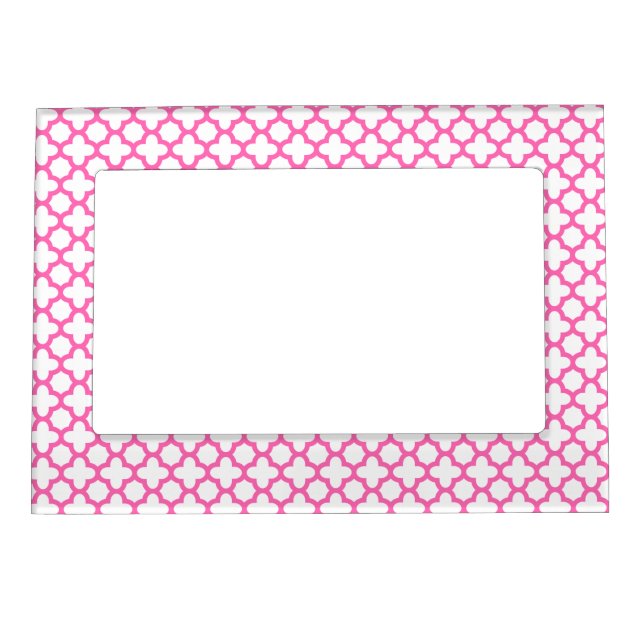 Hot Pink Quatrefoil Pattern Magnetic Frame (Front)