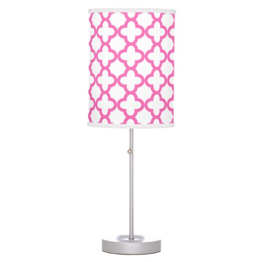 Hot Pink Quatrefoil Pattern Table Lamp (Front)