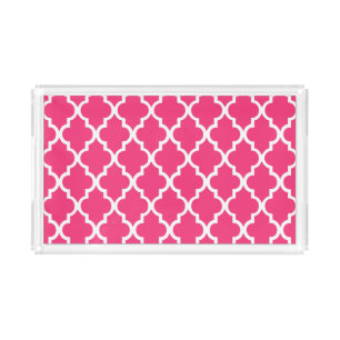 Hot Pink Quatrefoil Tiles Pattern Acrylic Tray