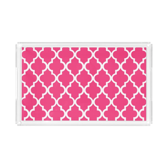 Hot Pink Quatrefoil Tiles Pattern Acrylic Tray (Front)