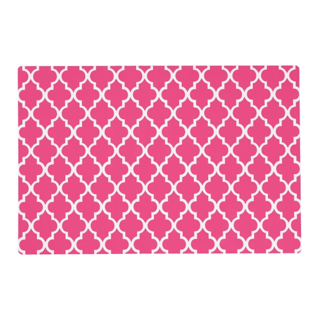 Hot Pink Quatrefoil Tiles Pattern Placemat (Front)