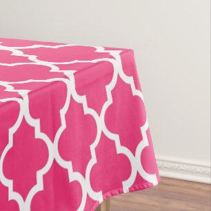 Hot Pink Quatrefoil Tiles Pattern Tablecloth