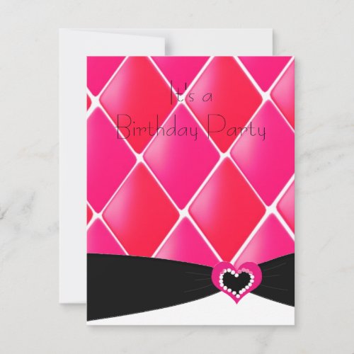 Hot Pink Quilted Diamonds Birthday Invitation