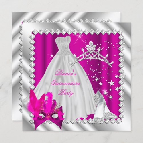 Hot Pink Quinceanera 15th Masquerade Party Invitation