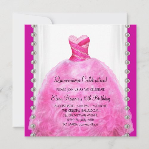 Hot Pink Quinceanera Invitation